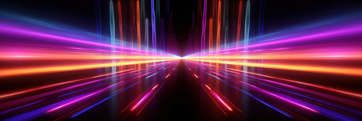 Fototapeta premium Blurred of Neon futuristic flashes on black background. Motion light lines backdrop.