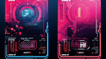 Futuristic Posters with HUD Elements Abstract Cyberpunk Generative AI