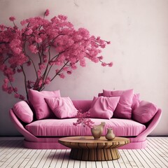 pink sofa with flowers  