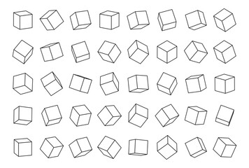Fototapeta na wymiar Set of cubes from contour lines in different angles view. Vector illustration
