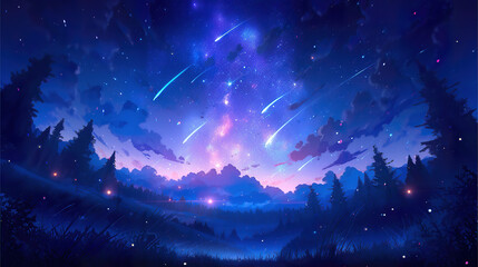 Fototapeta premium a magical anime inspired artwork of a sky with shooting stars