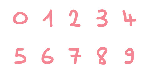 Cartoon set with different numbers 0 to 9. Zero, one, two, three, four, five, six, seven, eight, nine and ten numbers. Mathematics doodle hand writing  concept.