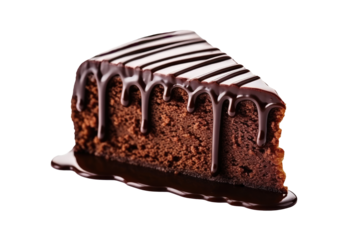 Chocolate cake isolated on transparent background.