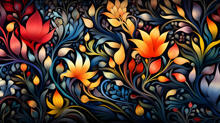 Fototapeta premium Abstract Colorful and Intricate Floral Pattern, Sharp and Vivid Colors. HQ 4K Detailed