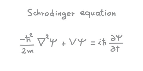 Schrödinger equation. Linear partial differential equation. Scientific resources for teachers and students. Physics doodle handwriting concept.