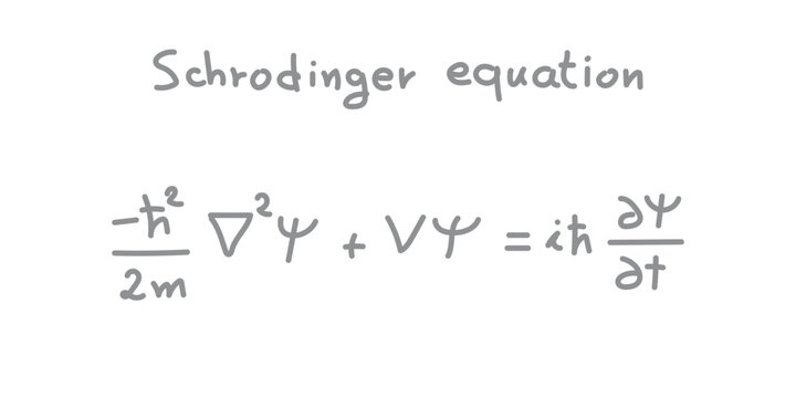 Schr&ouml;dinger equation. Linear partial differential equation. Scientific resources for teachers and students. Physics doodle handwriting concept.
