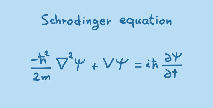 Schr&ouml;dinger equation. Linear partial differential equation. Scientific resources for teachers and students. Physics doodle handwriting concept.