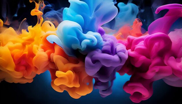 Multicolored clouds of smoke on a dark background. Abstract background and wallpaper. Generative AI