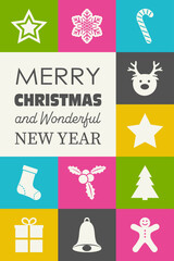 Colourful Christmas greeting card. Modern design. Vector illustration