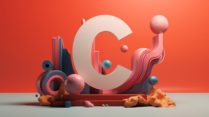 Ilustracja 3d - render. Litera C. Abstrakcyjny świat