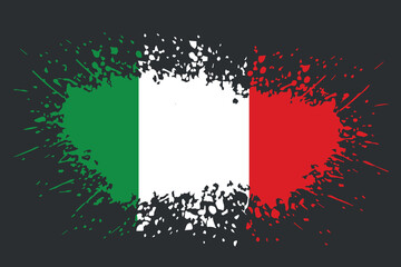 Italian flag Grunge splash texture emblem with drops on black, patriotic Italy background 