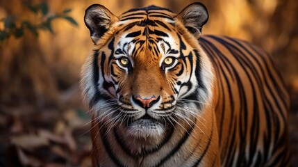 wild royal bengal tiger portrait in wildlife safari at ranthambore national park or tiger reserve rajasthan india - panthera tigris tigris - obrazy, fototapety, plakaty