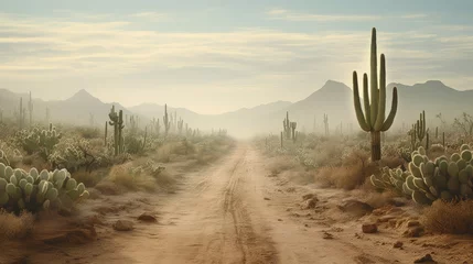 Poster Road trip dust road crossing cactus desert in Baja California, Mexico © HN Works