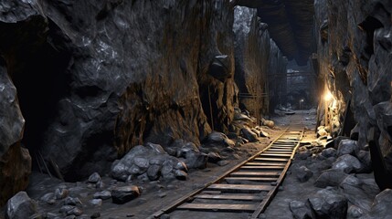 Entrance to high peak mine tunnels - obrazy, fototapety, plakaty