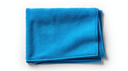Closeup blue duster microfiber cloth for cleaning isolated on white background . Top view. Flat lay. Clipping path.