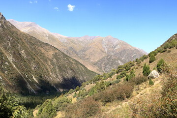 Mountain landscape in the Ala Archa national Park in summer, Kyrgyzstan in Central Asia