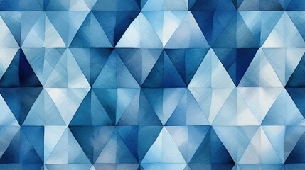 Watercolor Geometric Pattern. Blue Bohemian Artwork. Watercolor Blocks Pattern. Indigo Stain Tile. Decorative Optical Repeat. Ink Effect Paint Seamless. Blue Geometry Texture. Surface Pattern. - obrazy, fototapety, plakaty
