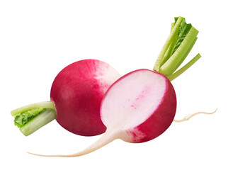 Radish isolated. Fresh radish and half a radish on a transparent background.