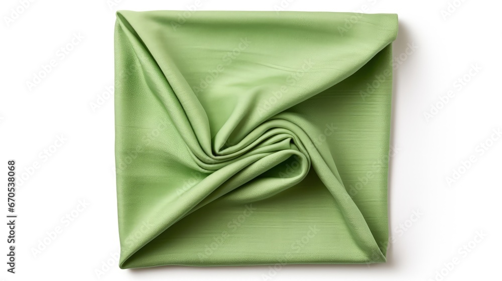 Aufkleber top view of single folded green linen serviette isolated on white background