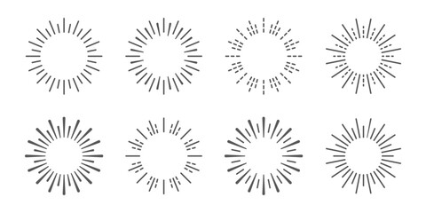 Sunburst set design. Sunbeam collection. sun rays linear. vector stock