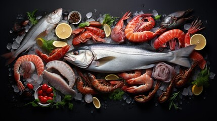 Raw seafood assortment horizontal