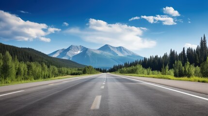 Fototapeta premium Empty asphalt road and forest with mountain nature landscape under blue sky
