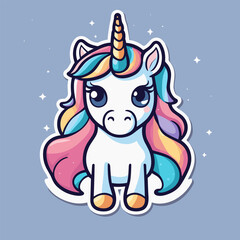 Cute cartoon child unicorn. Character design. Vector kids illustration. Sticker