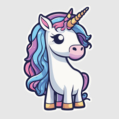 Cute cartoon child unicorn. Character design. Vector kids illustration. Sticker