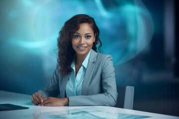 business woman working in modern futuristic office
