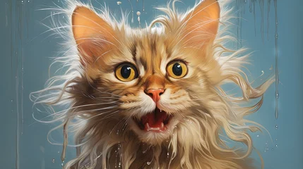 Foto op Plexiglas an illustration of a funny cat for pet grooming © HN Works