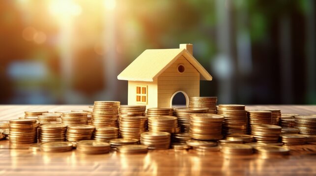 Mortgage rates business concept of investment housing real estate interest rates 3d home appraisal. planning savings money of coins to buy a home concept for property ladder, mortgage, real estate.