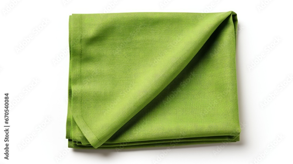 Aufkleber top view of single folded green linen serviette isolated on white background