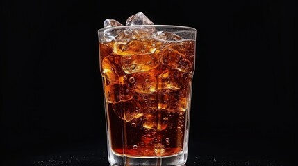 Soda with ice in a transparent glass isolated on a white background. High quality photo