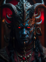 An expressive portrait of a demon from hell.