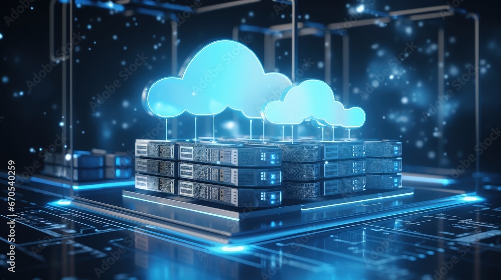 Aufkleber server computer on digital electronic with node base programming data.concept of big data storage and cloud computing technology.3d illustration