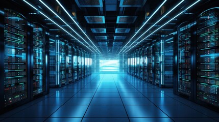 Fototapeta premium Shot of a Working Data Center With Rows of Rack Servers.