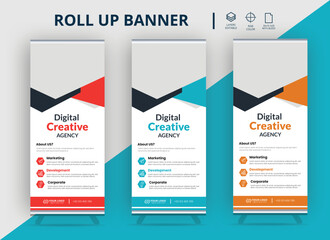 Business Roll Up Banner vector creative design. X banner, x stand, pull up, pop up banner for marketing and advertising.5 color set of gradient layout. 2023 and 2024 Trending and modern