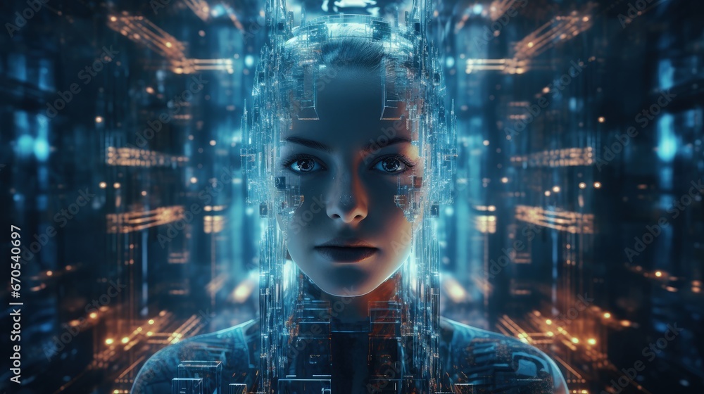 Aufkleber Abstract digital and technological background. Artificial Intelligence in the experimental laboratory.