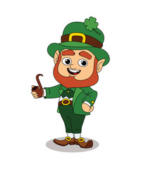 Cute Leprechaun Holding Cigar Pipe For St Patrick's Day