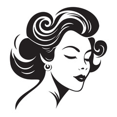 illustration of women short hair style icon, logo women face on white background, vector