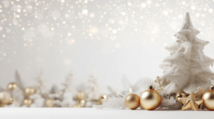 Fototapeta na wymiar golden and white christmas tree decoration copy scape