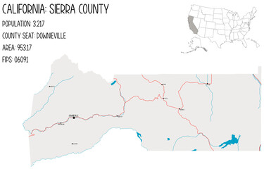 Large and detailed map of Sierra County in California, USA.