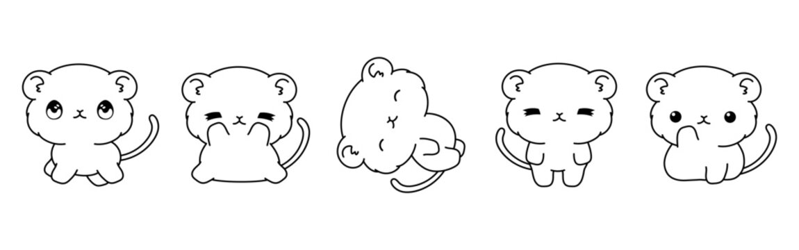 Set of Vector Cartoon Animal Coloring Page. Collection of Kawaii Isolated Baby Gerbil Outline for Stickers, Baby Shower, Coloring Book, Prints for Clothes