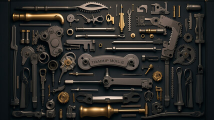 Fototapeta premium Top View Mechanical Tools Arrangement Generative AI