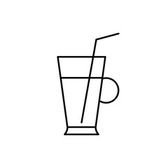 Coffee latte in glass line icon on white background