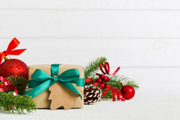 New Year Christmas tree toy, branches of a christmas tree, New Year decorations on a colored...