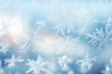 Crisp snowflakes on a transparent frosted glass background.