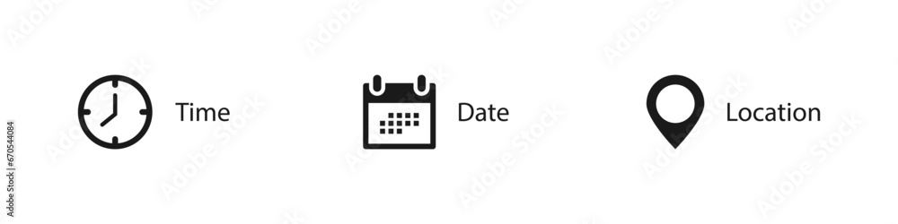 Poster time, date and location vector icons. event message vector. information symbols