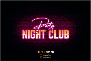 Obraz premium Vector neon effect logo for neon text effect and neon light night party and night club editable text effect 
