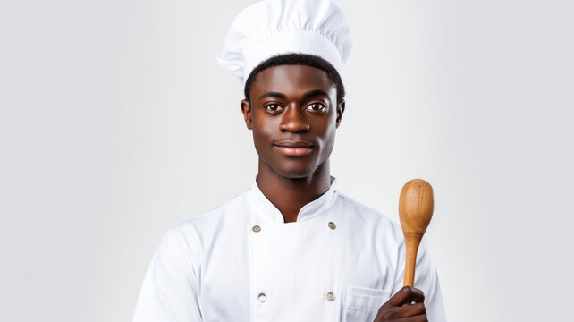 restaurant chef holding a spoon with a smile